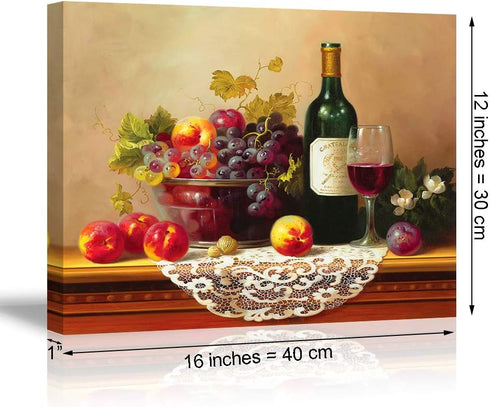 Retro Wine Pictures for Kitchen, PIY Vibrant Fruits Wall Art for Dining Room, Canvas Prints Oil Painting