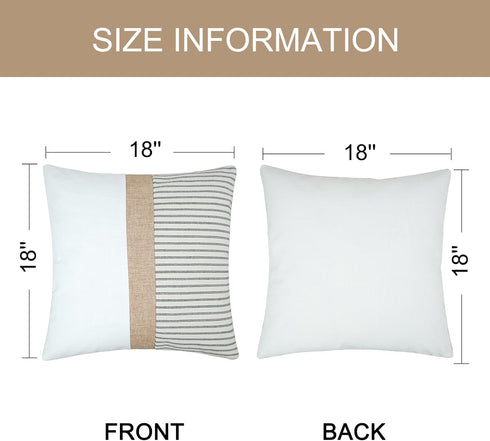 18x18, Set 2, JASEN Farmhouse Pillow Covers Modern Accent Square Throw Pillow Covers of Grey and Beige Striped