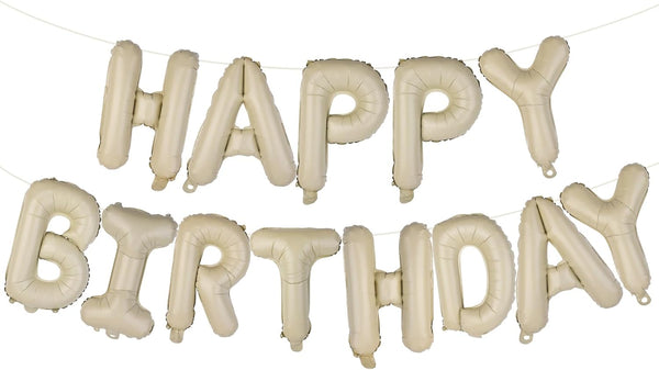Beige Happy Birthday Balloons Banner, 16 Inch Mylar Foil Letters
