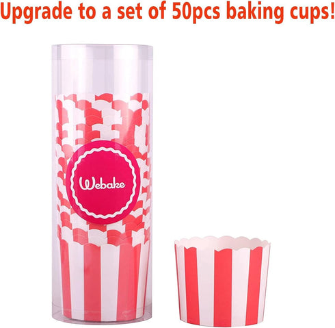 Webake 50pcs 6oz Paper Baking Cups, Red Cupcake Liners for Popcorn, Muffin Case, Movie Party Decorations