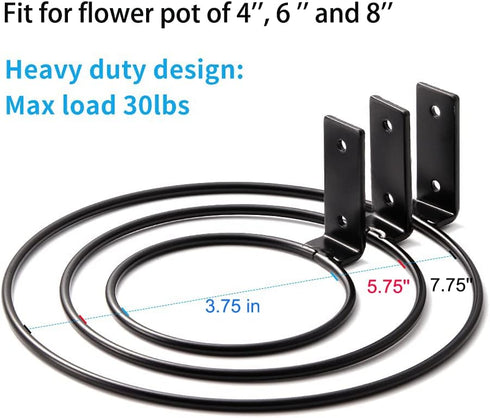 Maosen 6 Inch 6 Pack Plant Holder Ring Wall Mounted, Flower Pot Hangers Metal Plant Stand Hanging Bracket Basket Hooks