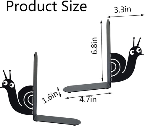 TYLCC 1 Bookends Cute Snail Metal Book Ends, Novelty Decorative Bookends for Bookshelf, Book Organizer for Desk Home