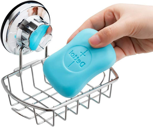 SANNO Suction Soap Dish with Hooks | Soap Holder Saver Tray for Shower, Bathroom, Tub, Kitchen Sink