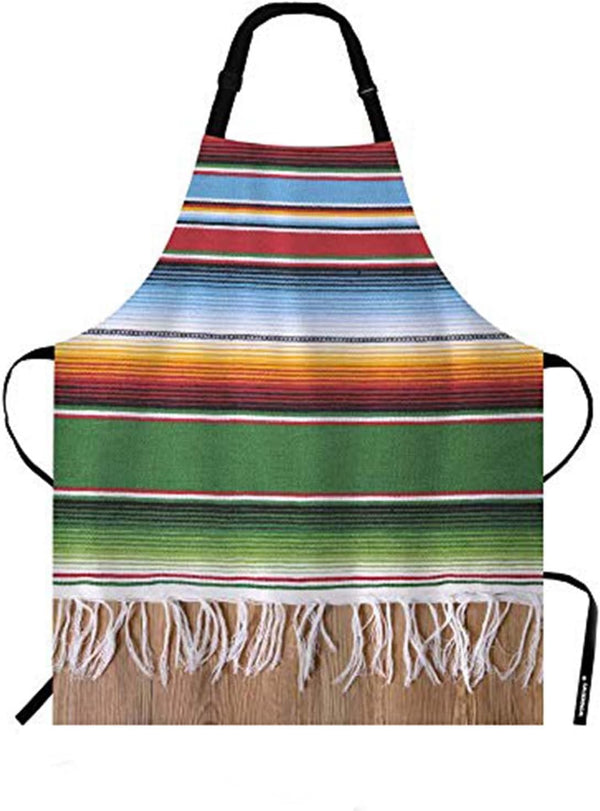 WONDERTIFY Mexican Style Apron - Traditional Colorful Lines Bib Apron with Adjustable Neck for Cooking, Baking, BBQ