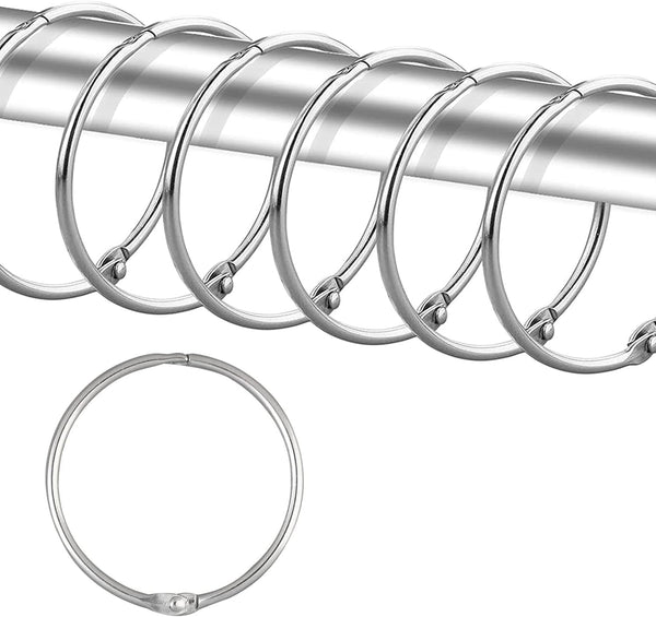 24 Pack Rust Proof Shower Curtain Rings, Circular Decorative Hooks for Bathroom, Metal Rings for Shower Curtain (Chrome)