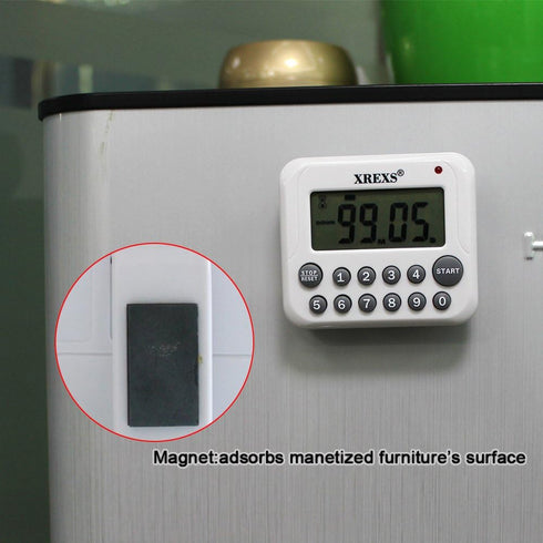 XREXS Digital Kitchen Timer with Magnet Back and Clip, Loud Alarm, Large Display, White (2 Batteries Included)