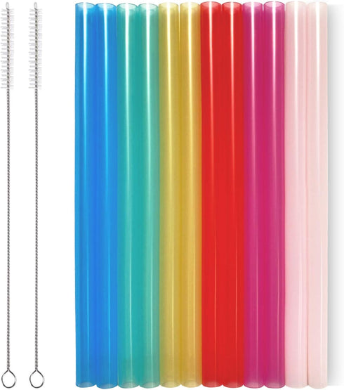 12 Pcs Eco Friendly Silicone Straws with 2 Cleaning Brushes, Reusable Drinking Straws for 20oz Tumblers