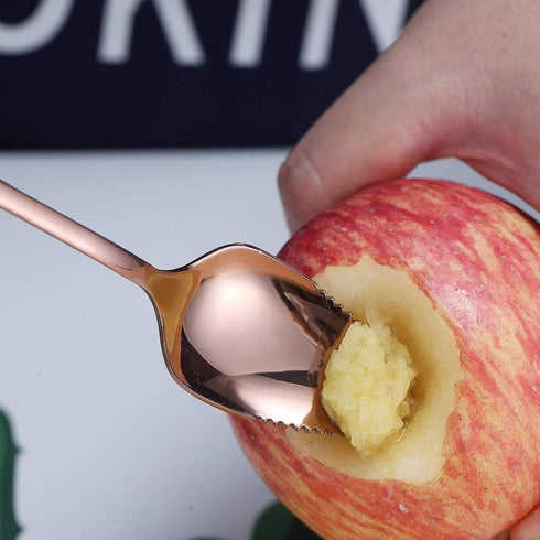 HOMQUEN Rose Gold Grapefruit Spoons Set, 3 Pieces, 2 Stainless Steel Spoons and 1 Knife with Titanium Plating