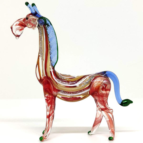 Giraffe Miniature Figurine, Hand Blown Glass Animal Sculpture, Tiny Collectible Art Gift for Home Décor (3.5" Multi-Red)