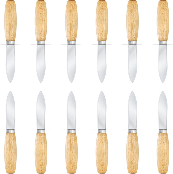 Oyster Shucking Knife - 12 Pack with Comfort Wood Handle, Professional Grade Cut Resistant Gloves