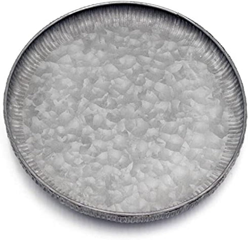 Funerom 9.8 inch Small Round Galvanized Metal Tray Decorative Tray with Corrugated Edges