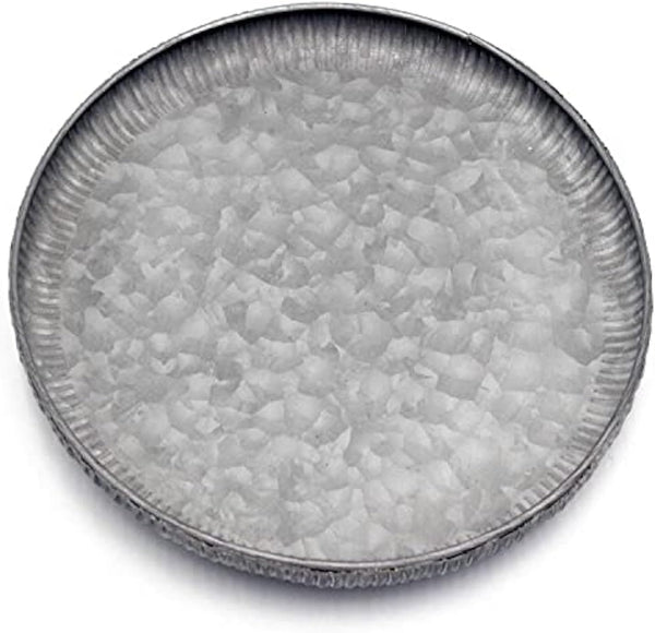 Funerom 9.8 inch Small Round Galvanized Metal Tray Decorative Tray with Corrugated Edges