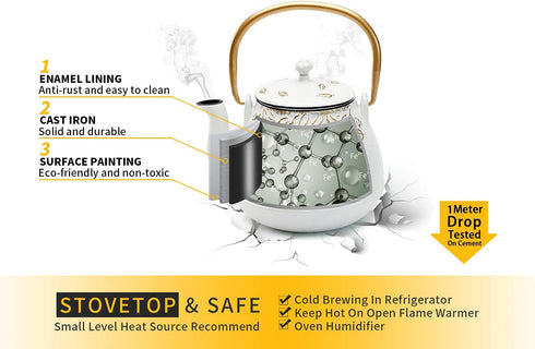 40 oz (1200 ml), Tea Kettle, TOPTIER Japanese Cast Iron Teapot with Infuser for Loose Leaf and Tea Bags, Stovetop Safe