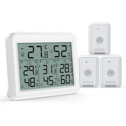 AMIR 3 3 Indoor Outdoor Thermometer, Channels Digital Hygrometer Thermometer with Sensor, Temperature Humidity Monitor