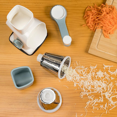 KEOUKE Rotary Cheese Grater with Handle, Vegetable Cheese Shredder Slicer for Kitchen, 3 Changeable Blades