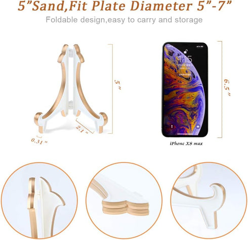 Artliving 2 Pack 5inch White Gold Thicken Acrylic Easels Display Stand Plate Stand Holder display Pictures Frame,Decorative Plates, and Artworks