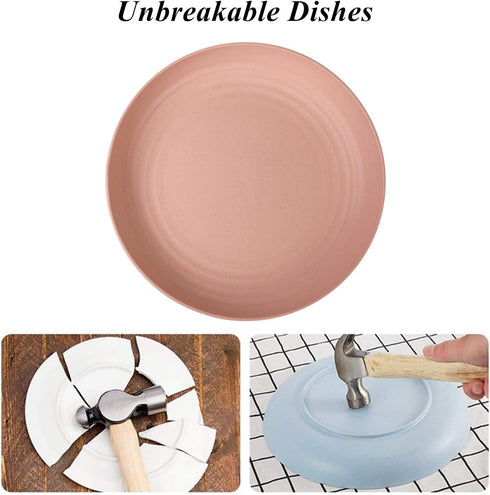 Wheat Straw Plates Set, Lightweight Unbreakable Dinner Dishes, Dishwasher & Microwave Safe (Large 4 Pack 8')