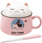 Ramen Bowl Set with Chopsticks, Cute Cat Instant Noodle Bowls with Lid, 34.5 OZ Extra Large Ceramic Soup Bowls, Pink