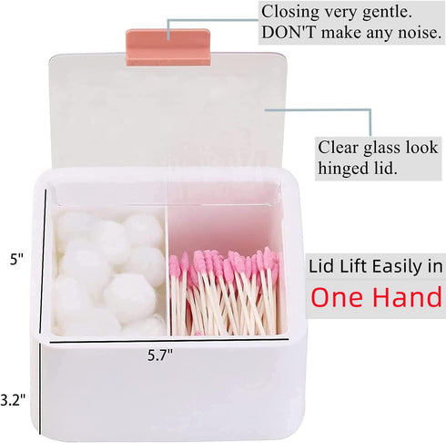 Tecbeauty 2 Slot Cotton Swab Ball Qtip Holder Jar, Plastic Container Dispenser Box with Hinged Lid for Bathroom Home