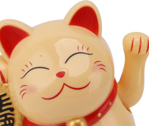 Bewinner Solar Powered Waving Cat, Cute Good Luck Wealth Home Display Car Decor Feng Shui Decoration (Yellow)