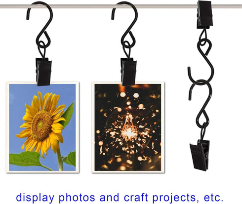 Stainless Steel S Hooks Curtain Clips, 50 Pack Hanging Party Lights Clips Hangers for Photo, Art Craft Display, 2.4