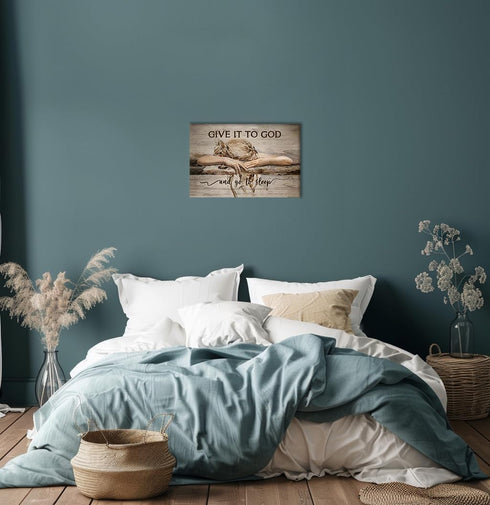Farmhouse Bedroom Wall Art Decor, Give It to God and Go to Sleep Sign Quotes for Living Room