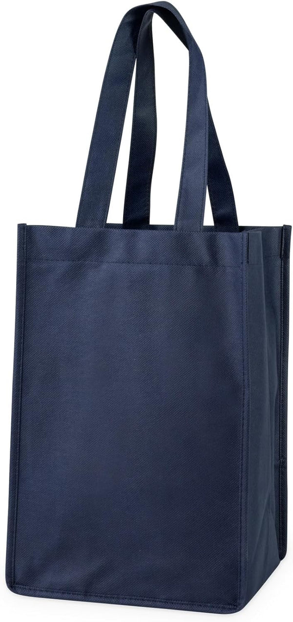 True Wine Tote Bag, 4 Bottle Carrier with Dividers, Reusable Wine Bags, Blue, Set of 1