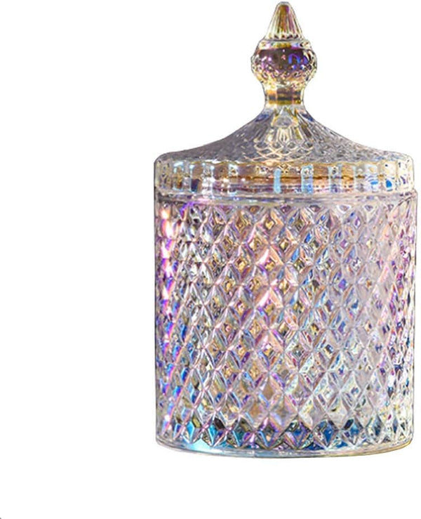 1PCS 300ml/10oz Empty Cylindrical Diamond Crystal Glass Candy Dish, Storage Container with Caps