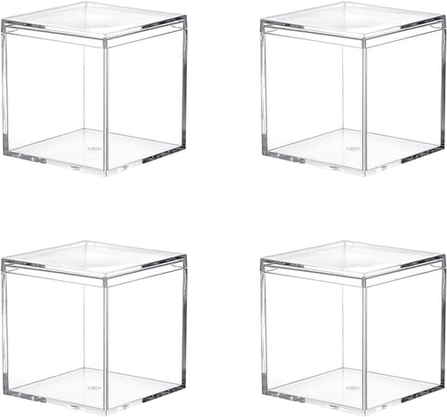 Acrylic Box with Lid, 4 Pack Small Square Container 2.2x2.2x2.2 Inch for Candy, Pill, and Tiny Jewelry Storage