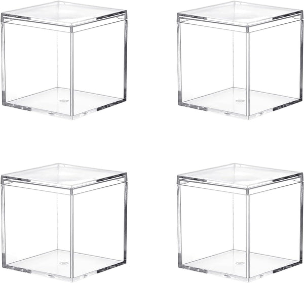 Acrylic Box with Lid, 4 Pack Small Square Container 2.2x2.2x2.2 Inch for Candy, Pill, and Tiny Jewelry Storage