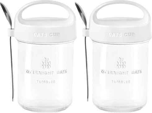 Povinmos 2Pack Handle,14 oz Overnight Oats Containers with Lids and Airtight Oatmeal Container,Mason Jars with Lid