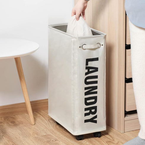 25-Inches DOKEHOM Slim Laundry Basket on Wheels, Collapsible Rolling Laundry Hamper, Foldable Narrow Corner Clothes