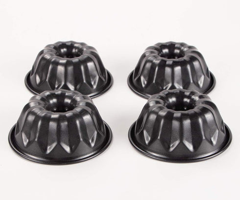 Webake 4 Inch Mini Fluted Tube Pans Nonstick Bakeware Set of 4 for Bundtlette & Brownie