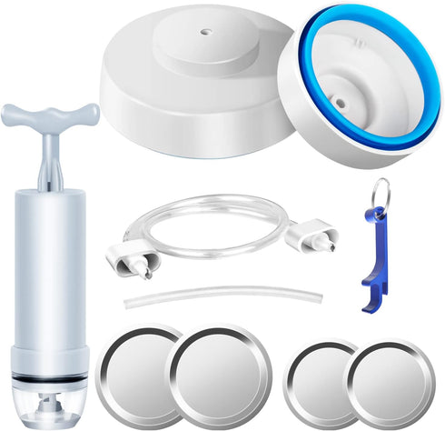 Mason Jar Vacuum Sealer Kit with Accessory Hose for Wide and Regular Mouth Jars, Manual Portable Vacuum Pump and Lid