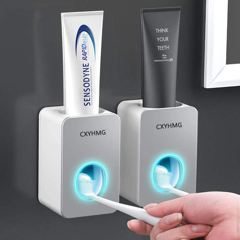 Toothpaste Dispenser - 2 PCS Automatic Squeezer for Kids & Family, Wall Mount Bathroom Accessories, Grey