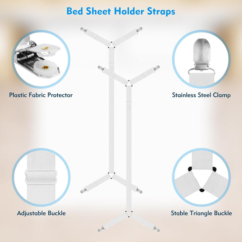 2 Pcs Bed Sheet Straps, Elastic Adjustable Holder Straps with Metal Clips for Mattress Cover and Sofa Cushion