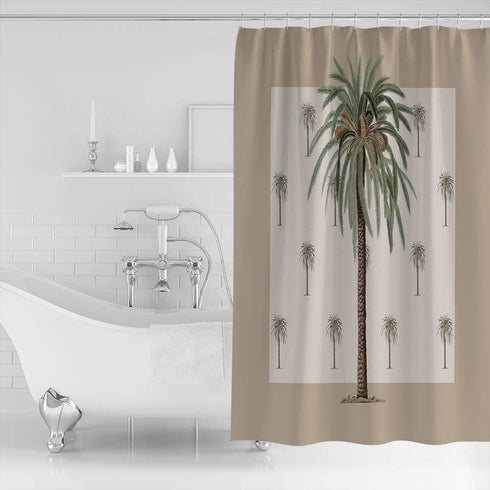 Palm Tree Shower Curtain Set with Hook, 36" x 72", Tropical Beach Plant Leaves, Waterproof Bath Curtains
