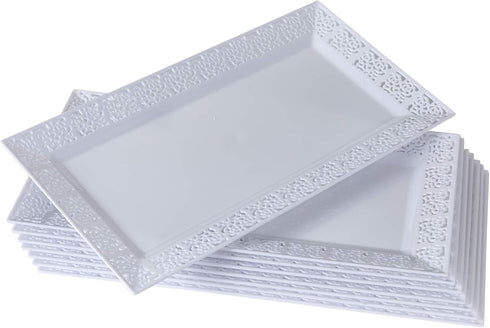 Silver Spoons Disposable Lace Trays for Upscale Wedding and Dining, 6 pc, White, 14” x 7.5”