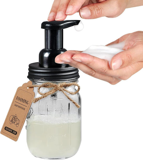 Amolliar Mason Jar Bathroom Accessories Set(4 Pack) - Foaming Soap Dispenser&Qtip Holder Set&Toothbrush Holder-Rustic Farmhouse Decor Bathroom Organizer Apothecary Jar Country Countertop (Black)