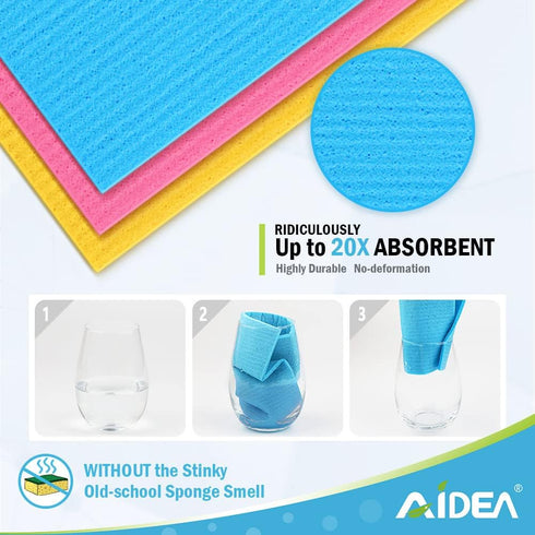 AIDEA Swedish Dish Cloth, 10PK, Reusable Paper Towels Washable, Absorbent Dish Rags, Kitchen Sponge Cloths, 7"x6"