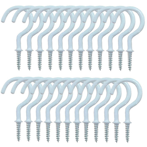 24 Pack 2.9 inch Cup Hooks, Metal Ceiling Hooks, Household Screw-in Utility Storage Hook, White