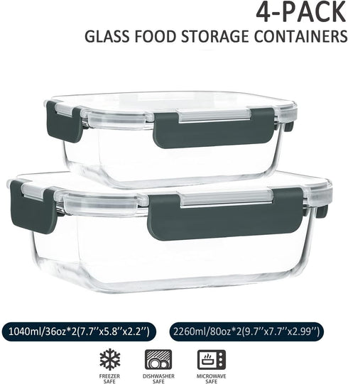 M MCIRCO Extra Large Glass Food Storage/Baking Containers Set - 80 oz & 36 oz, 2 Pack Airtight Containers