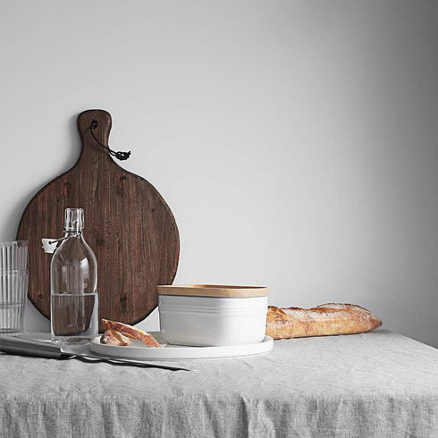 DOWAN Extra Large Ceramic Butter Dish - Airtight Butter Keeper with Wooden Lid for Countertop or Fridge, White