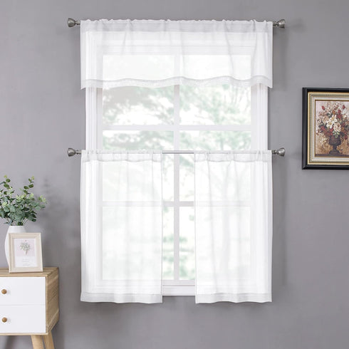 Tollpiz White Sheer Valance Curtains, 54 x 16 inches, Linen Textured Rod Pocket Voile Valance for Bedroom