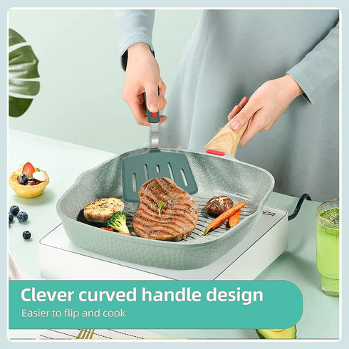 Silicone Fish Spatula Turner, Wide Slotted Pancake Spatula for Nonstick Cookware, Heat-Resistant to 600°F (Green)