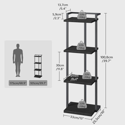 4-Tier BKBK11401 MAHANCRIS Bookshelf, Bookcase, Vertical Tall Narrow Book Shelf for Small Space, Open Storage Display
