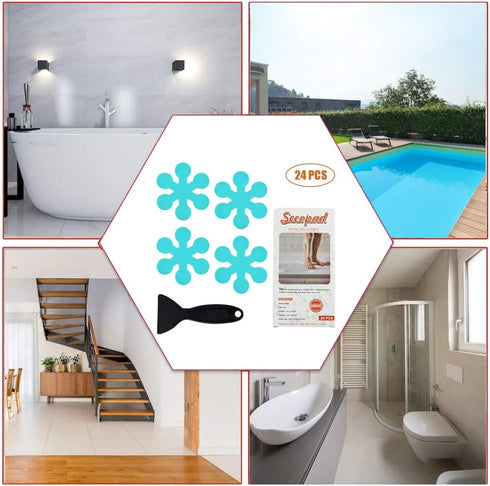 24 Secopad Bathtub Stickers Non-Slip, PCS Safety Shower Treads Adhesive Appliques with Premium Scraper (Blue)