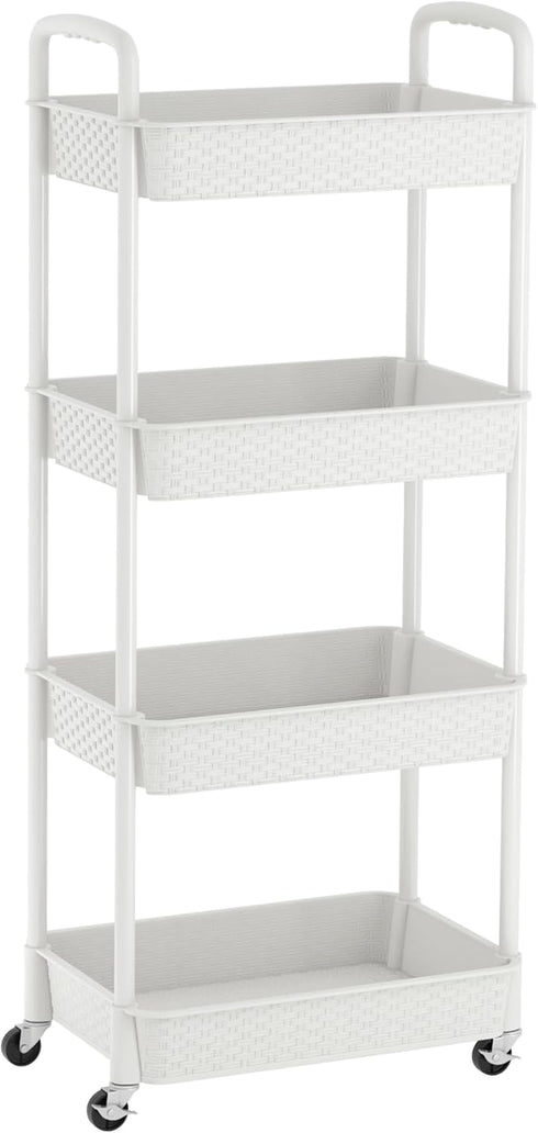 MOYIPIN 4-Tier Plastic Rolling Utility Cart with Handle,Utility Storage Cart for Office, Living Room, Kitchen,Movable