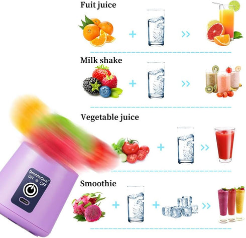 Portable Blender Cup, Electric USB Juicer Blender, Mini Blender for Shakes and Smoothies, 380ml, Light Purple