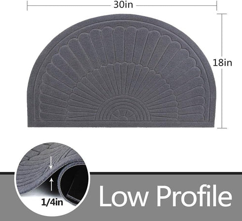 Half Round Doormat, Gray, 30x18 inches, Non Slip, High Traffic Absorbent Indoor Outdoor Rug